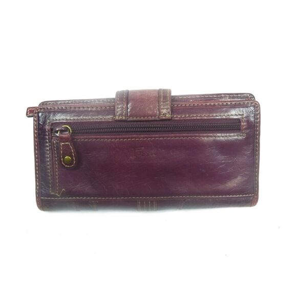 Fossil Vintage Dark Purple Ruched Leather Long Wallet - Picture 2 of 11
